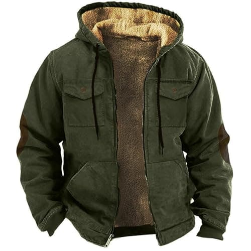 Thick Fleece Full Zip Hoodie for Men Sherpa Lined Warm Coat