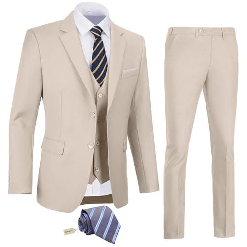 Amyox Men's Slim Fit 3 Piece Business Wedding Tux Suit Set Jacket Vest Pants Tie