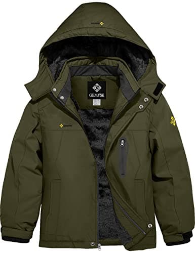 GEMYSE Boy's Waterproof Winter Snow Jacket with Hood and Fleece Liner