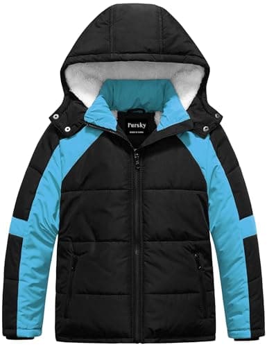 Pursky Boys' Warm Winter Water Resistant Sherpa Puffer Coat With Hood