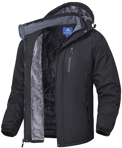 SPOSULEI Mens Waterproof Skiing Jacket with Hood Windproof Fleece Liner Multi Pockets