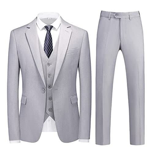 MOGU Mens Slim Fit 3 Piece Dress Suit Tuxedo One Button Side Vents