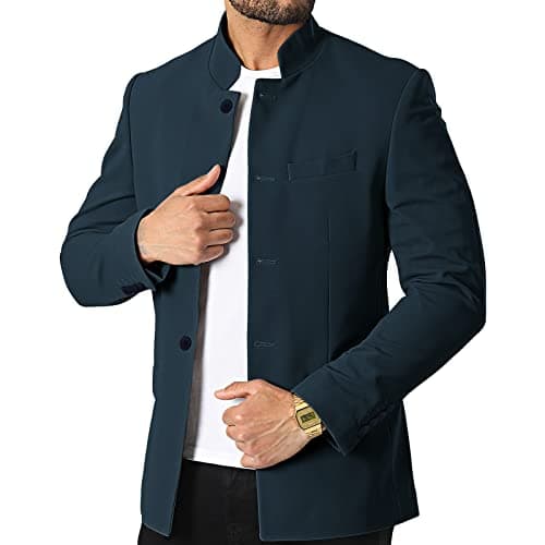 THWEI Mens Casual Suit Blazer Jackets with Stand Collar Sport Coats