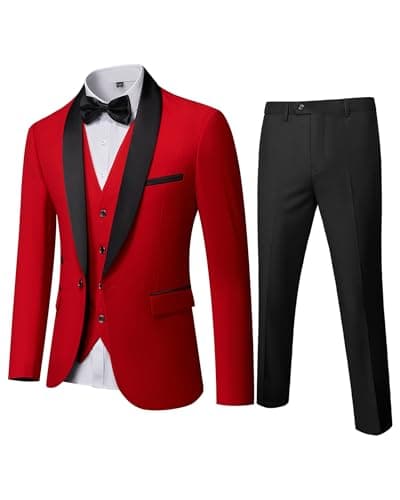 YND Men's Slim Fit Tuxedo Set with Shawl Collar Jacket Vest Pants Bow Tie