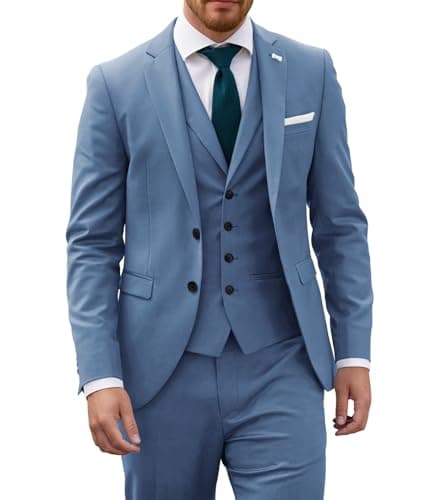 Wangyue Mens Slim Fit 3-Piece Prom Wedding Suit with Blazer Vest Pant