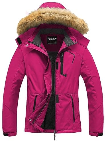 Women's Waterproof Ski Jacket Winter Snow Coats Fur Hooded Raincoat Parka