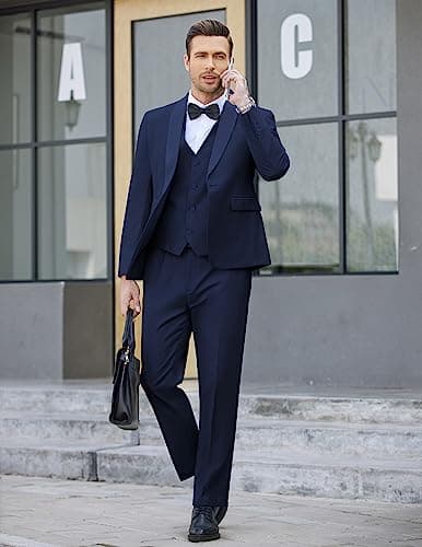COOFANDY Men's Slim Fit Tuxedo Suit 3-Piece Set with Tie