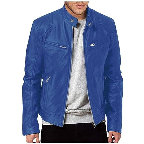 Black Mens Leather Motorcycle Jacket Lightweight Slim Fit Bomber Coat