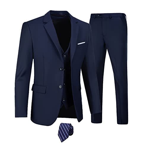 Men's 3-Piece Slim Fit Suit Set - Wedding Business Tuxedo with Blazer, Vest, Pants & Tie