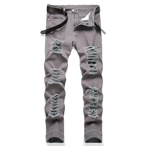 COOSVEN Men's Ripped Slim Straight Denim Jeans with Holes