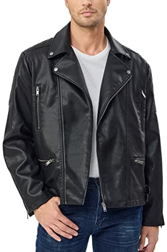 Men's Black Faux Leather Bomber Jacket - Lightweight Slim Fit Motorcycle Coat