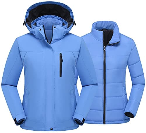 PTSOC Women's 3-in-1 Ski and Hike Jacket - Waterproof, Windproof, Warm Winter Snow Coat