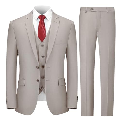 Cooper & Nelson Slim Fit 3-Piece Mens Suit Set Solid Jacket,Vest,Pants&Tie