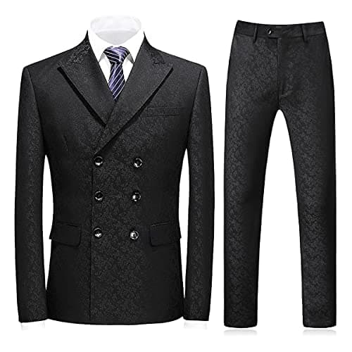 KUDORO Mens Slim Fit Double Breasted Plaid Suit Jacket-Vest Pants Set