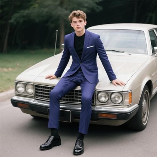 KUDMOL Men's Slim Fit 2-Piece Casual One-Button Solid Suits for Business and Wedding Party