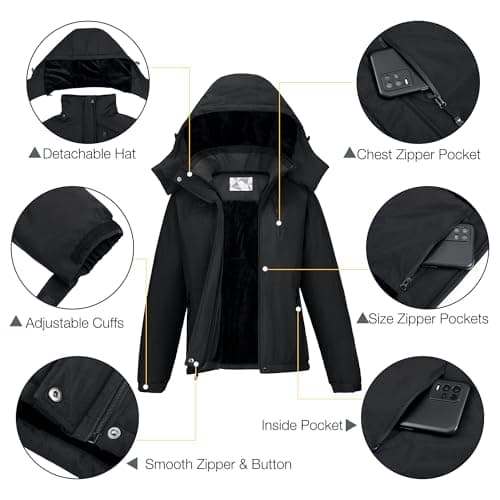 CAMELSPORTS Women's Waterproof Snow Ski Fleece Coat Winter Windproof Insulated Jacket Hooded