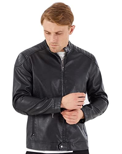 Men's Stand Collar Leather Motorcycle Jacket