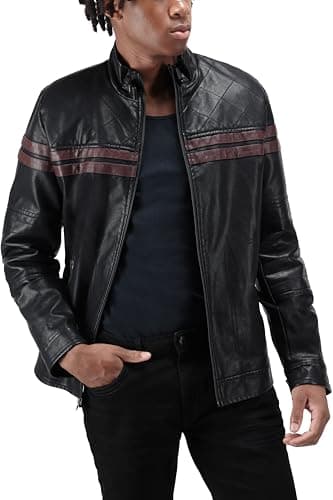 X RAY Men's Hooded PU Leather Jacket, Black, Large