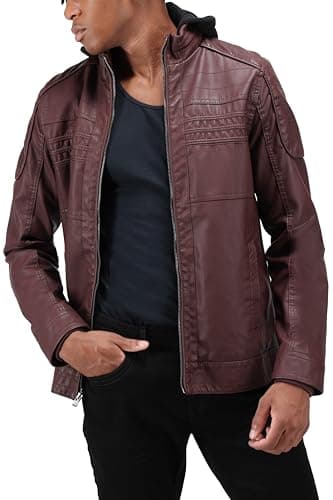 X RAY Men's Hooded PU Leather Jacket, Black, Large
