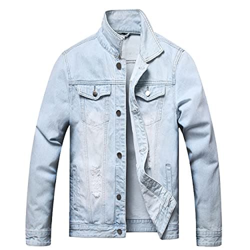 QIMYUM Men's Distressed Slim Denim Jean Jacket