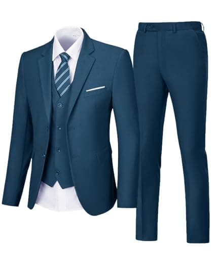Aowdoy Men's 3-Piece Slim Fit Tuxedo Suit 2 Buttons for WeddingsProm Business
