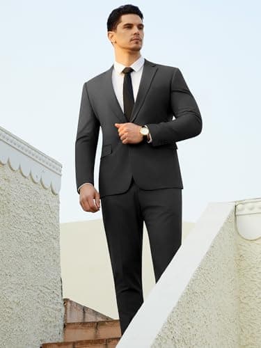 WEEN CHARM Men's Slim Fit 2 Piece One Button Blazer & Trousers Suit for Wedding Prom