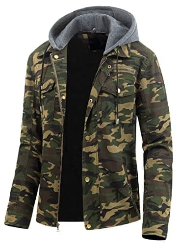 Pursky Men's Canvas Cotton Casual Field Jacket with Removable Hood