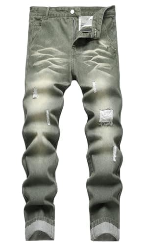 HENGAO Men's Slim Fit Ripped Denim Jeans