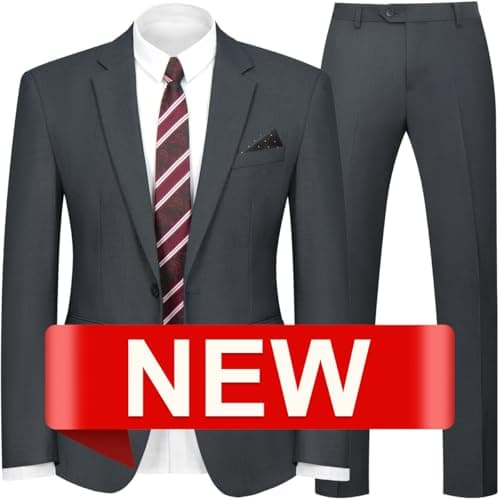 WYWK Men's Slim Fit 2-piece Suit Solid Color Blazer and Pants Tie Wedding Business Party