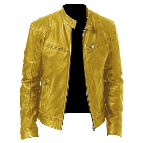 Men's Faux Leather Motorcycle Jacket with Stand Collar