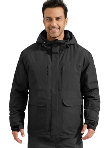 FREE SOLDIER Men's Waterproof Winter Ski Jacket with Hood and Fleece Lining