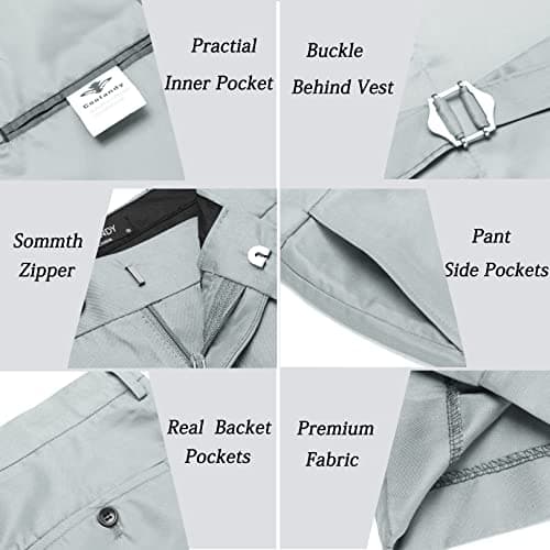 COOFANDY Men's Slim Fit Prom Tuxedo 3-Piece Suit with Blazer, Vest, Pants & Tie