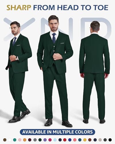YND Men's Slim Fit 3 Piece Suit Set with One Button Blazer Vest Pants & Tie