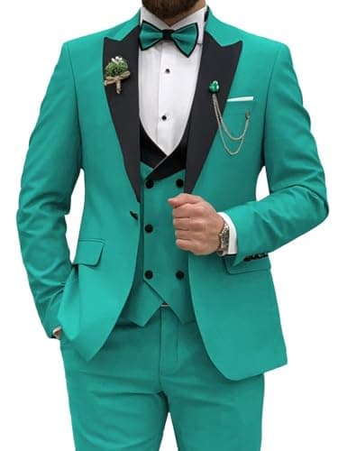 Wangyue Men's Slim Fit Tuxedo 3-Piece Suit for Wedding Party Prom Dinner