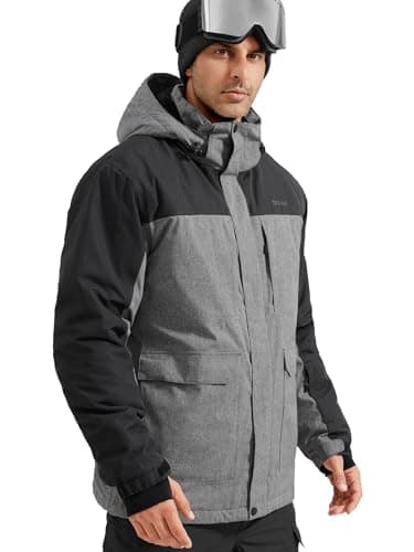 FREE SOLDIER Men's Waterproof Winter Ski Jacket with Hood and Fleece Lining