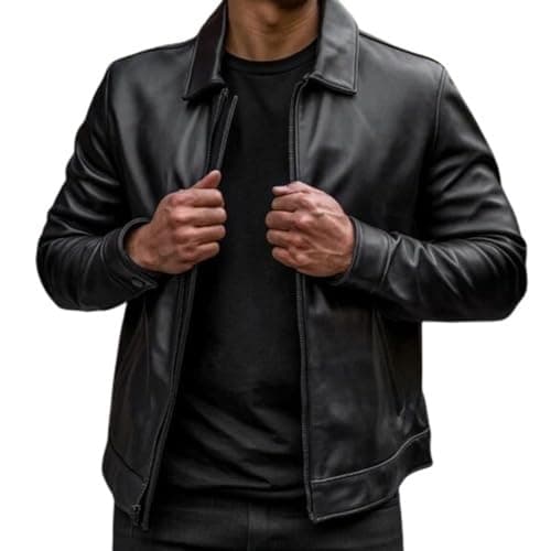 Classic Mens Genuine Lambskin Leather Jacket with Zip Out Liner