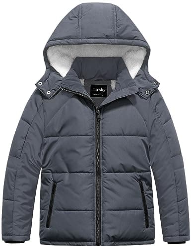 Pursky Boys' Warm Winter Water Resistant Sherpa Puffer Coat With Hood