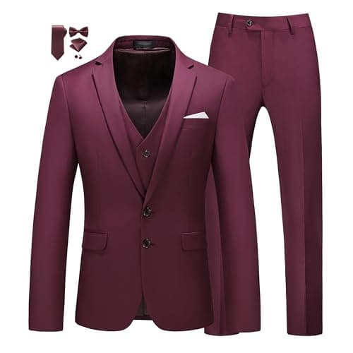 MUGU Mens Slim Fit Pure Color Tuxedo 3 Piece Suit for Wedding Prom