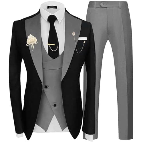 Wangyue Men's Double Breasted Tuxedo Suit 3-Piece Slim Fit Sets for Wedding Prom
