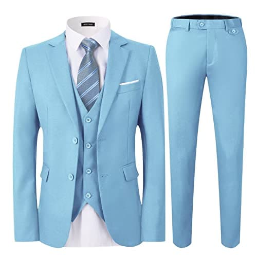 WEEN CHARM Men's Slim Fit 3-Piece Tuxedo Suit 2-Button Jacket Pants Tie