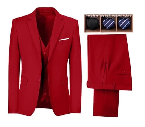Wudli Mens Slim Fit 3-Piece Groomsmen Wedding Suit Notched Lapel Tuxedo Jacket Pants Vest Set