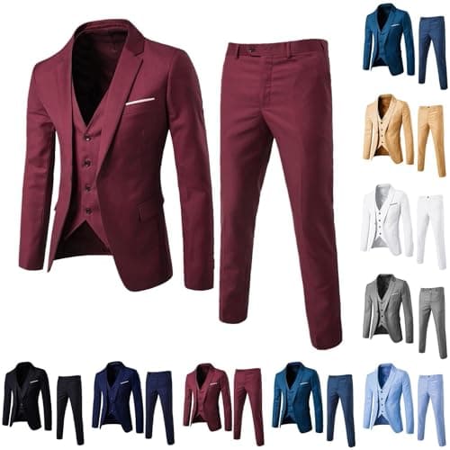 Men's Slim Fit 3-Piece Solid Blazer Suit - Wedding & Business Pants Vest Set