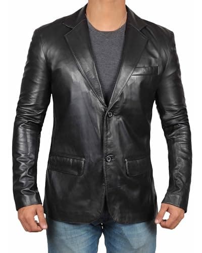 Black & Brown Real Lambskin Leather Blazer for Men
