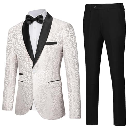 LiveZou Men's Floral Prom Dinner Party Tuxedo Suit One Button Pants Set