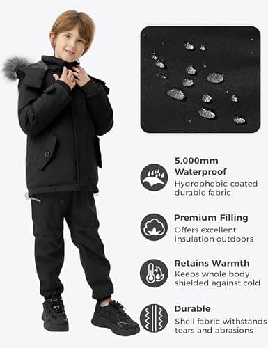 Wantdo Boys' Winter Waterproof Puffer Jacket with Hood & Fleecy Lining