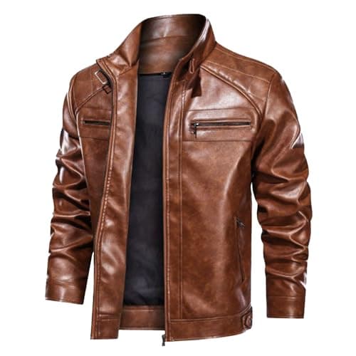Trendy Mens Motorcycle PU Leather Stand Collar Windbreaker Jacket