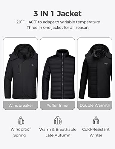 Wantdo Men's 3-in-1 Waterproof Winter Ski Coat