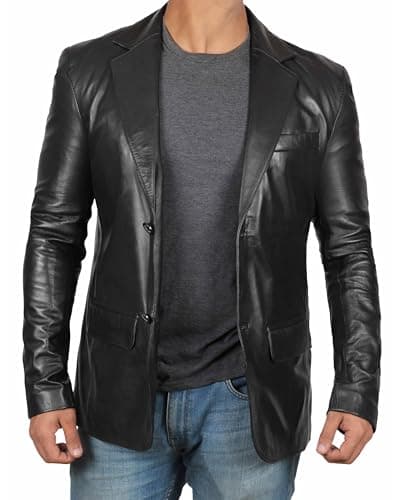 Black & Brown Real Lambskin Leather Blazer for Men