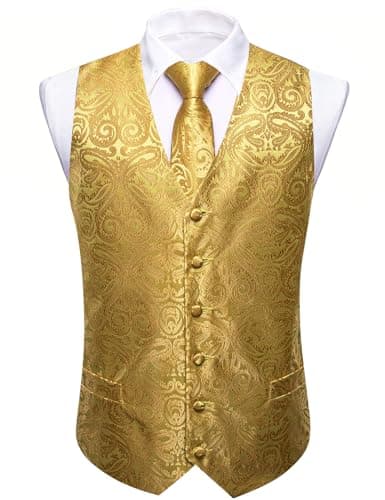 Barry.Wang Men's Paisley Silk Suit Vest Set with Ties 5PCS Formal/Leisure