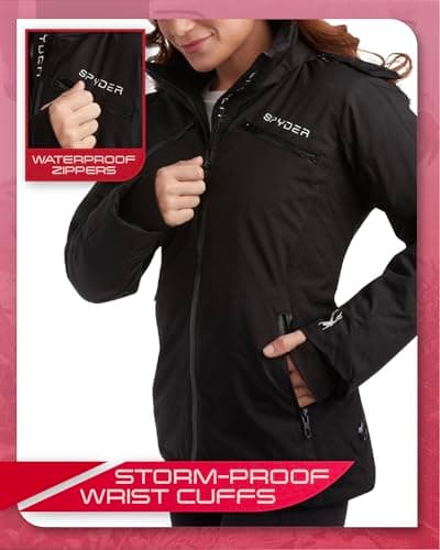 Spyder Women's Color Block Quilted Snow Jacket - Weatherproof Ski with Detachable Hood (S-XL)